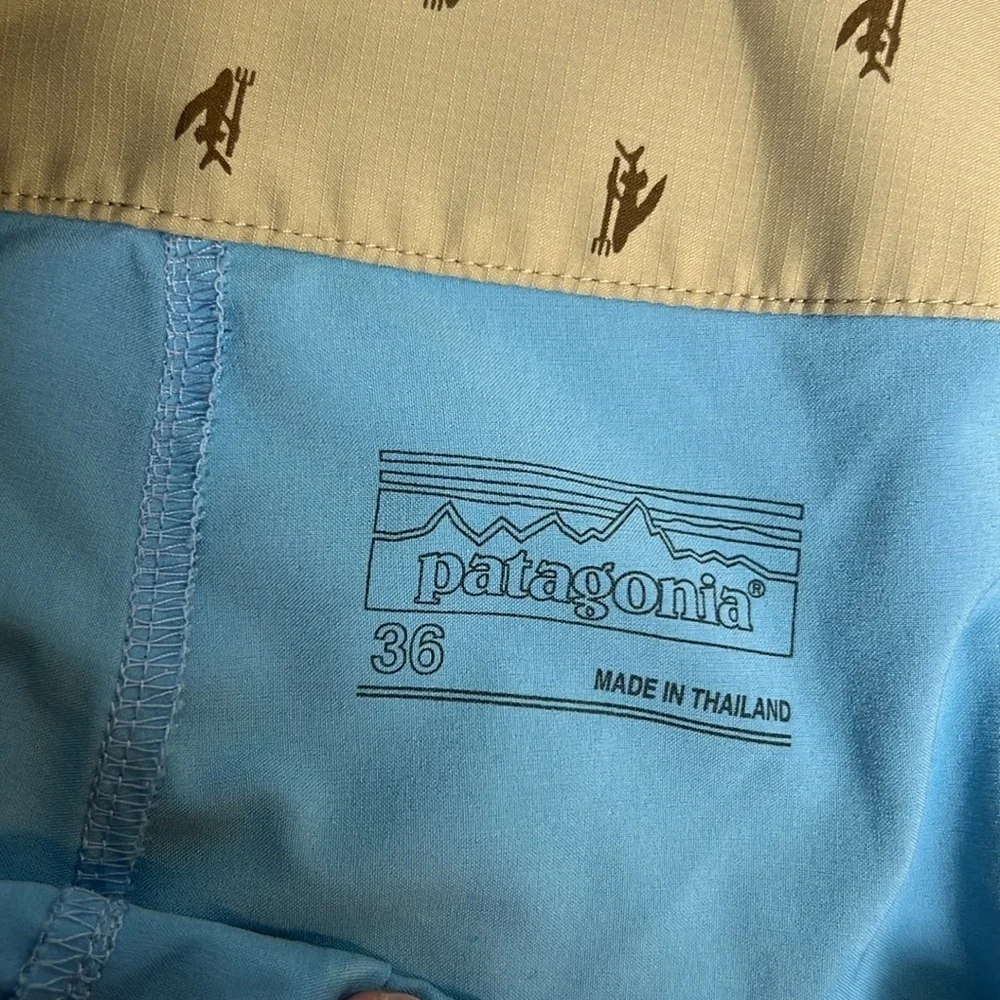 Patagonia Stretch Planing Board Short Zip Pocket Drawstring Light Blue 9